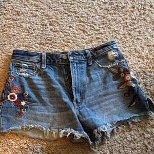 Abercrombie & Fitch Distressed Blue Jean Shorts with Floral Design